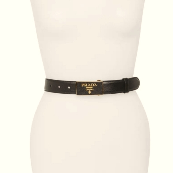 PRADA Square Logo Plate Saffiano Leather Belt - Picture 2 of 10